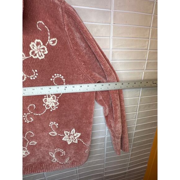 Alfred Dunner Women’s XL Coral Pink Full Zip Sweater Embroidered Flowers - Picture 8 of 9